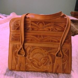 Vintage engraved leather Mexican purse